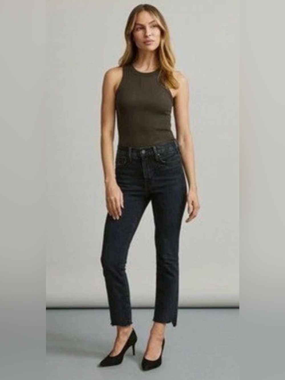 MOTHER Denim Black The Insider Crop Step Fray Not Guilty Jeans Women's Size 27